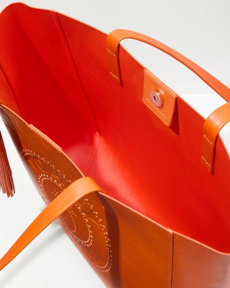 Clearance Tommy Bahama Perforated Leather Tote Orange