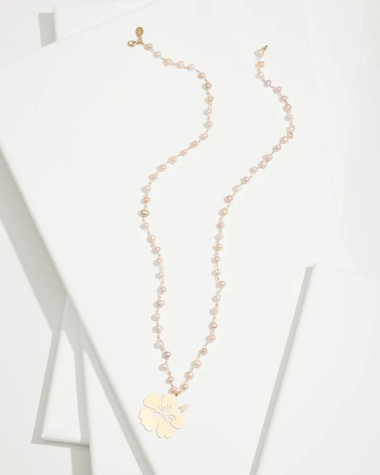 Cheap Tommy Bahama Tropical Blooms Hibiscus Pendant Pearl Necklace Pink