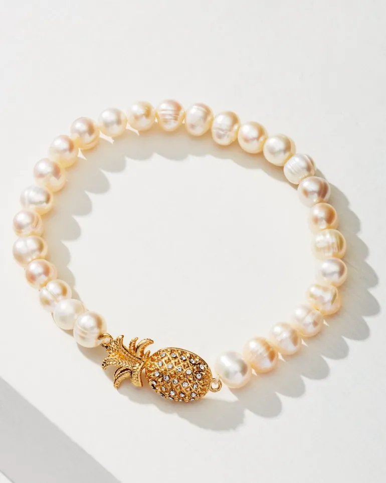 Best Sale Tommy Bahama Tropical Blooms Pearl Stretch Bracelet Gold