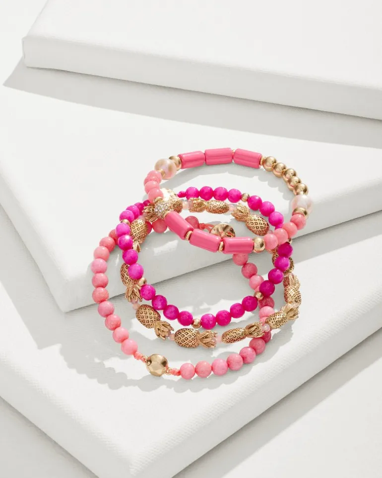 Cheap Tommy Bahama Tropical Blooms Pineapple Beaded Stretch Bracelet Set Fuchsia