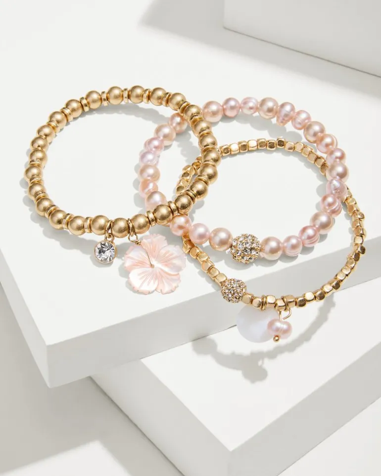 Clearance Tommy Bahama Tropical Blooms Stretch Charm Bracelet Set Pink
