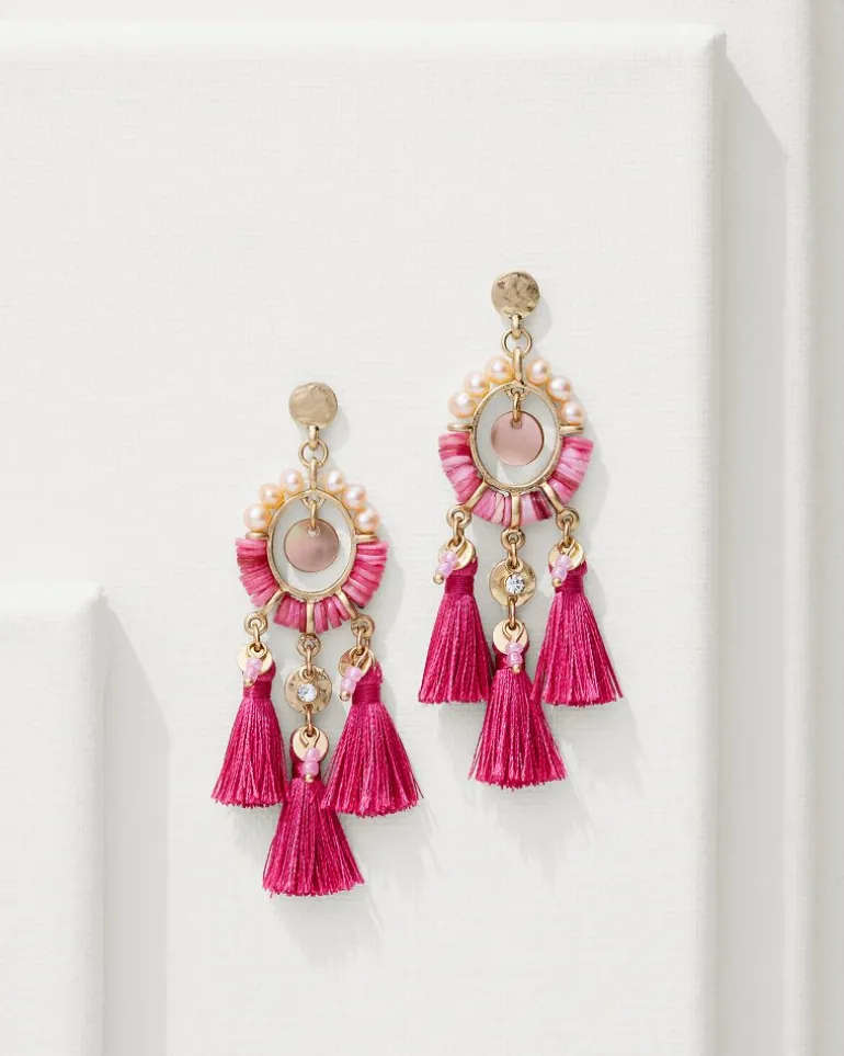 Cheap Tommy Bahama Tropical Blooms Tassel Shell Statement Earrings Fuchsia