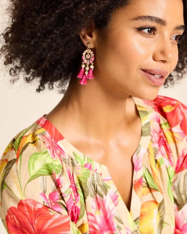 Cheap Tommy Bahama Tropical Blooms Tassel Shell Statement Earrings Fuchsia