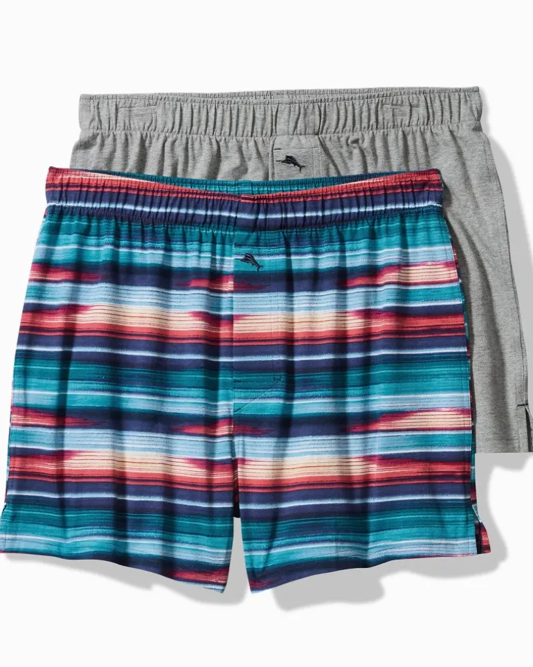 Online Tommy Bahama Tropical Print & Solid Knit Boxers—2-Pack Dark Navy