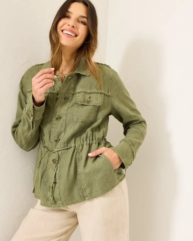Outlet Tommy Bahama Two Palms Linen Raw-Edge Utility Jacket Tea Leaf