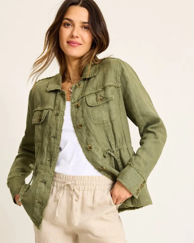 Outlet Tommy Bahama Two Palms Linen Raw-Edge Utility Jacket Tea Leaf