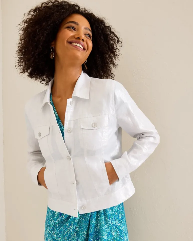 New Tommy Bahama Two Palms Shimmer Linen Jacket White
