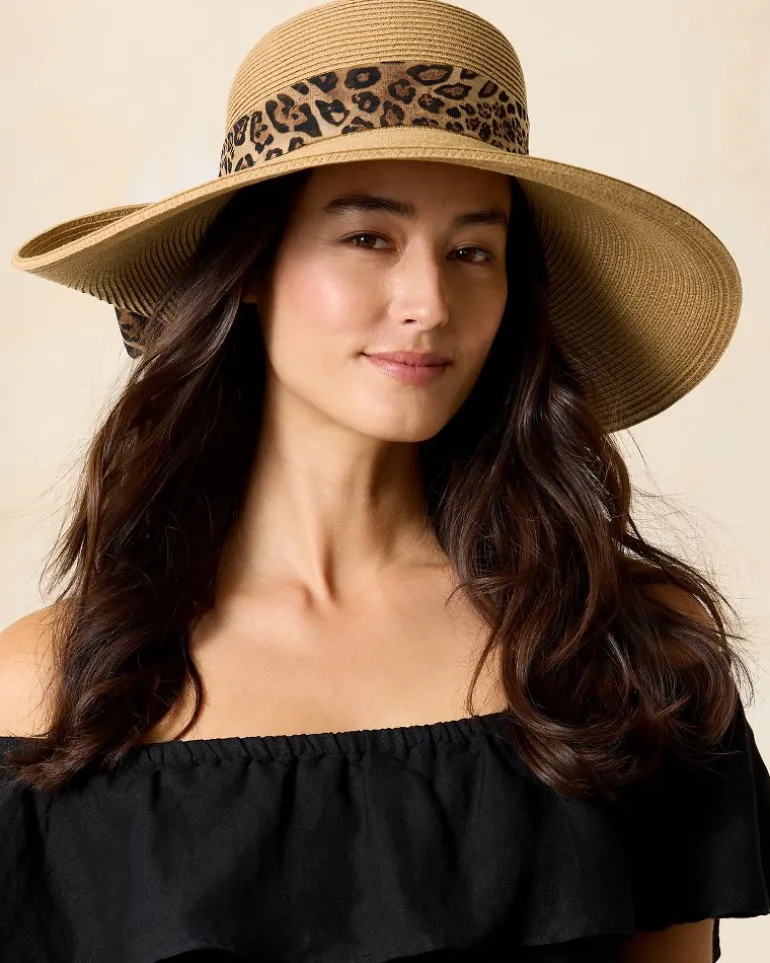 Outlet Tommy Bahama Ultra-Braid Fold Back Bow Hat Leopard
