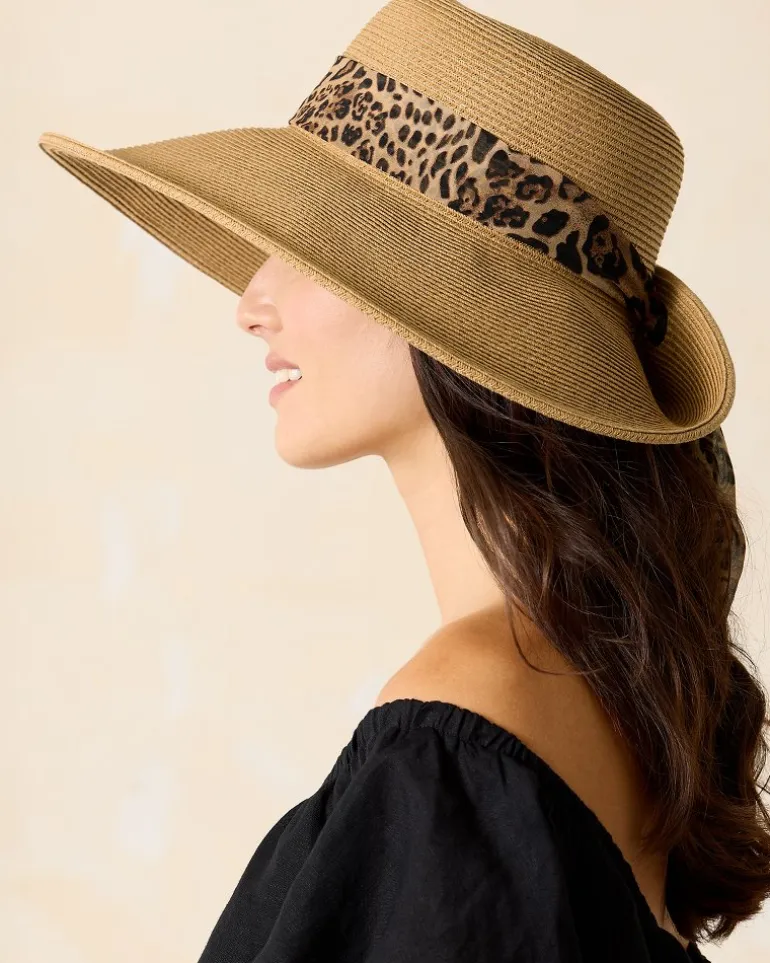 Outlet Tommy Bahama Ultra-Braid Fold Back Bow Hat Leopard