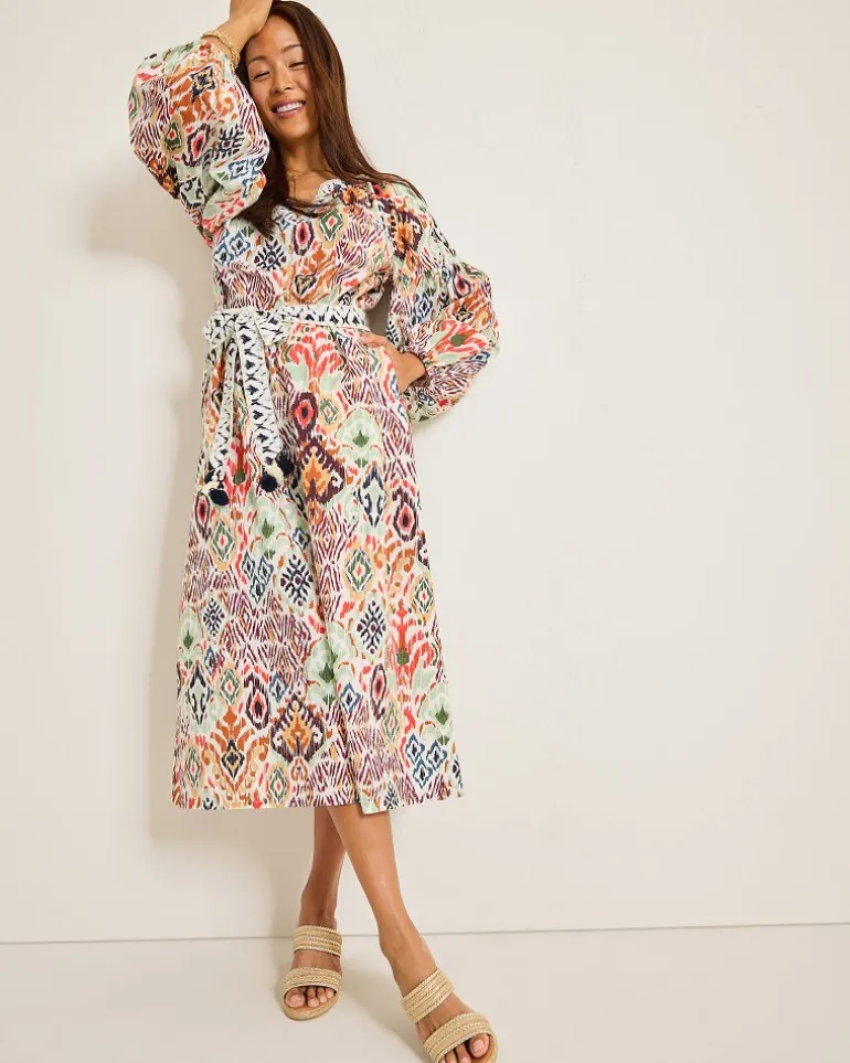 New Tommy Bahama Vista Cove Long-Sleeve Midi Dress White Sand