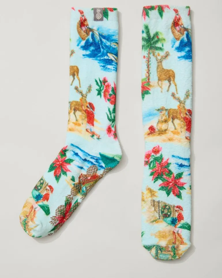 Store Tommy Bahama Women's Island Soft® Holiday Santa Socks Lt Sky Blue