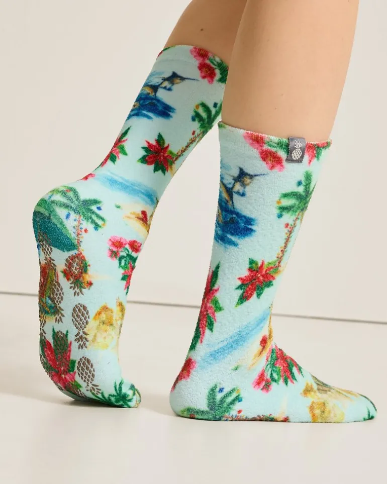 Store Tommy Bahama Women's Island Soft® Holiday Santa Socks Lt Sky Blue