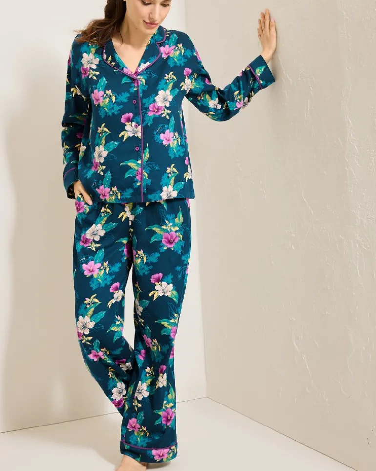 Online Tommy Bahama Woven Sateen Long Sleeve & Pants Pajama Set Summer Night