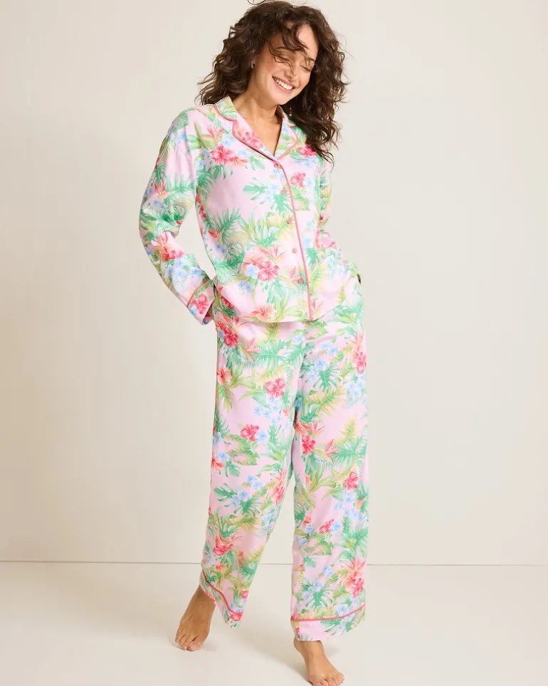 Flash Sale Tommy Bahama Woven Sateen Long Sleeve & Pants Pajama Set Pale Pink