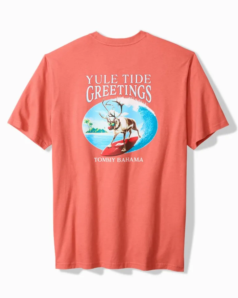 New Tommy Bahama Yule Tide Greetings Graphic T-Shirt Red Ginger